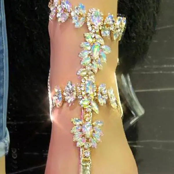 Stylish Crystal Strap Lace-Up Sandals