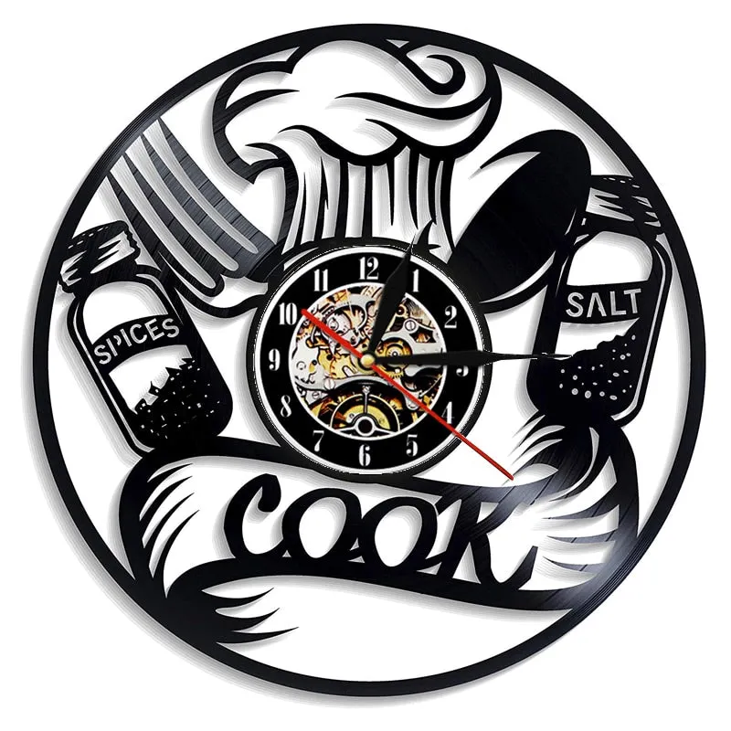Vinyl Record Wall Clock Modern Design Decorative Kitchen Knife and Fork Kitchen Hanging Clocks Wall Watch Home Decor Silent
