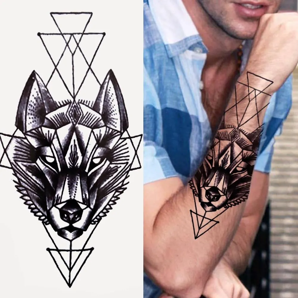 Sexy Rose Lion Flower Temporary Tattoos For Women Men Kids Boys Realistic Fake Wolf Tattoo Sticker Black Cross Compass Tatoos 1108-1