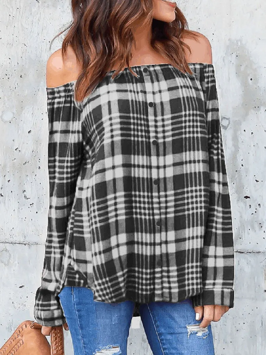 Fashion Plaid Button Blouse