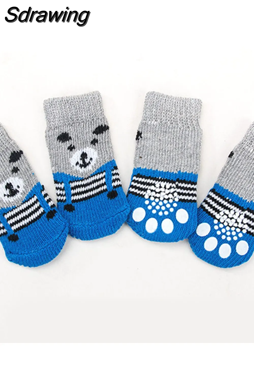 Sdrawing Cute Puppy Dog Socks Cartoon Printed Anti Slip Knit Socks Winter Warm Puppy Shoes Small Medium Dogs Boots Pet Products