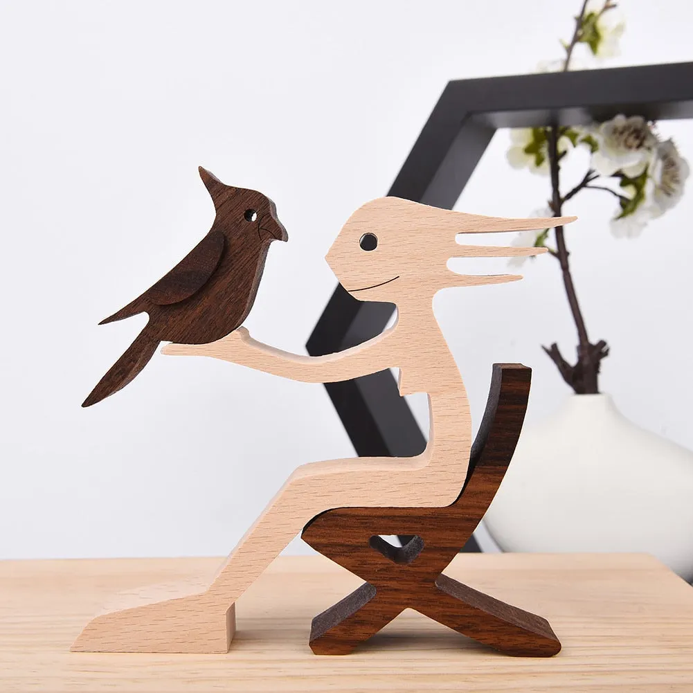 Family Puppy Wood Dog Craft Figurine Desktop Table Ornament Carving Model Creative Home Office Decoration Love Pet sculpture 515-1