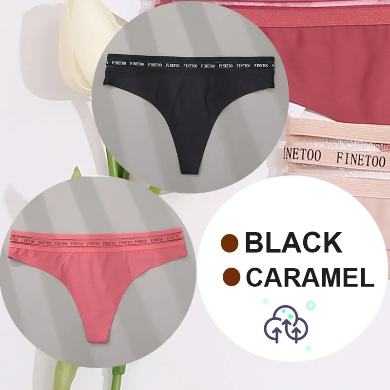 FINETOO 2PCS/Set Women Seamless G-string Panties M-XL Letter Soft Panties 7 Colors Patchwork Woman Underwear Thongs Lingerie