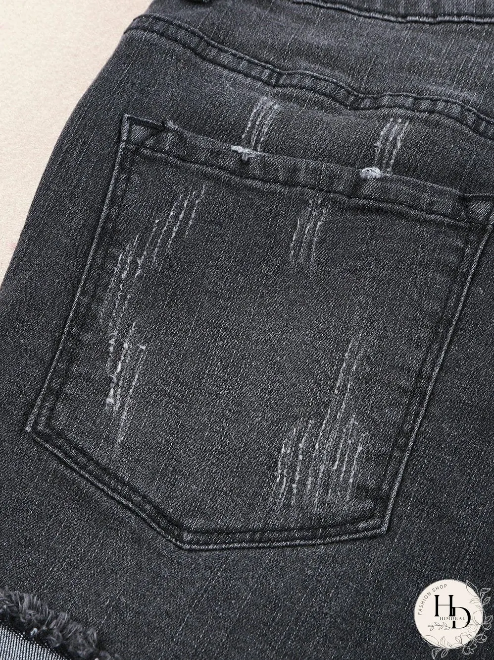 Vintage Chic Distressed Black Denim Shorts with Roll Hem