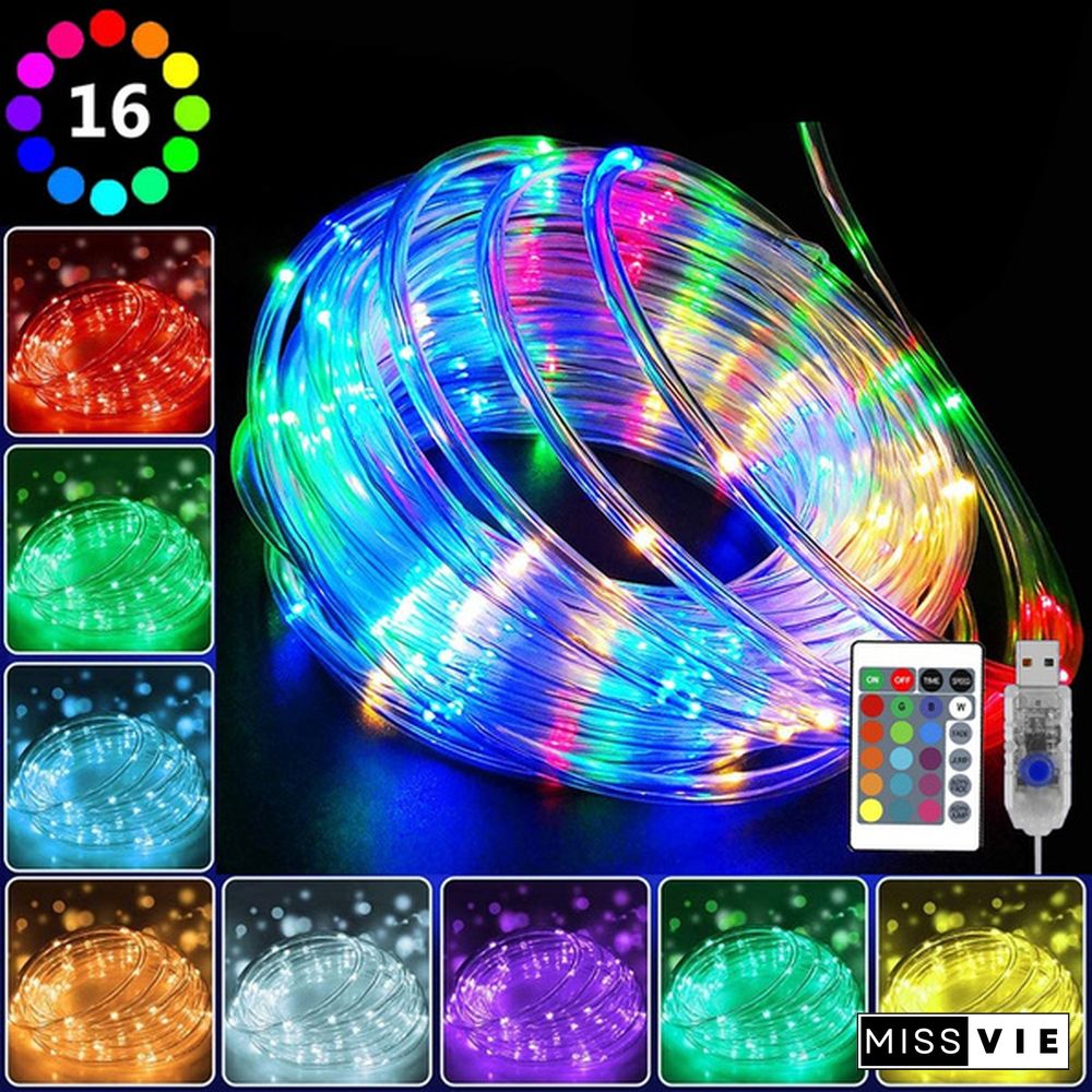 66ft Rope Lights 16 Colors Outdoor String USB Waterproof Fairy Light Remote Control Garden Wedding Christmas Decorations