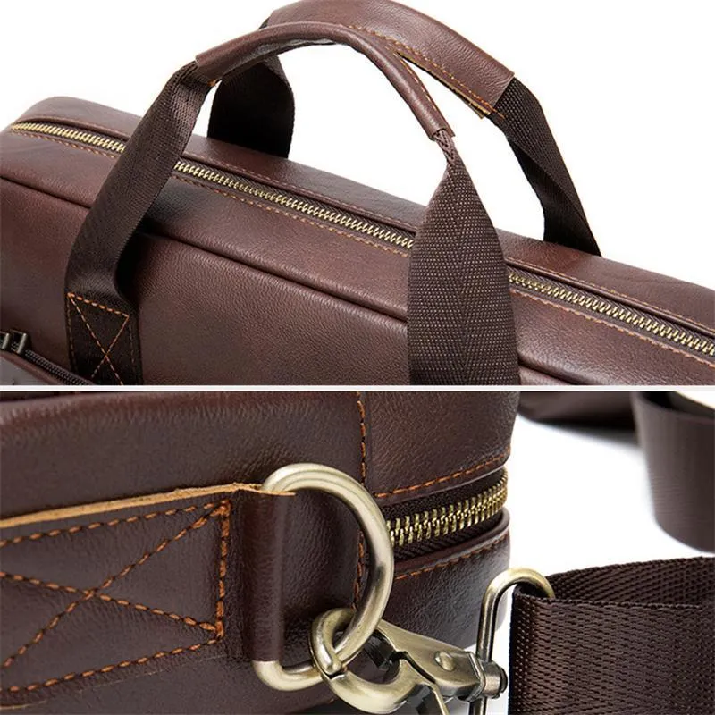 Great Quality Antique Brass Hardware Organizational Layout Leather Briefcase
