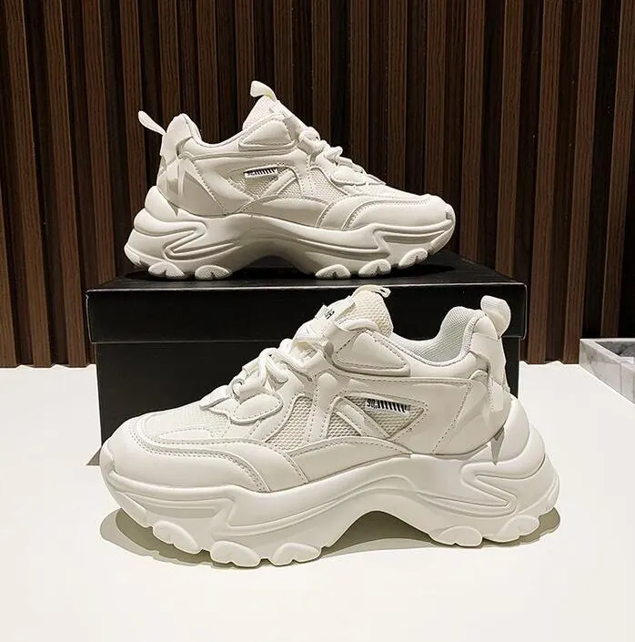 New Black Dad Chunky Sneakers Casual Vulcanized Shoes Woman High Platform Sneakers Lace Up White Sneakers Women 2022