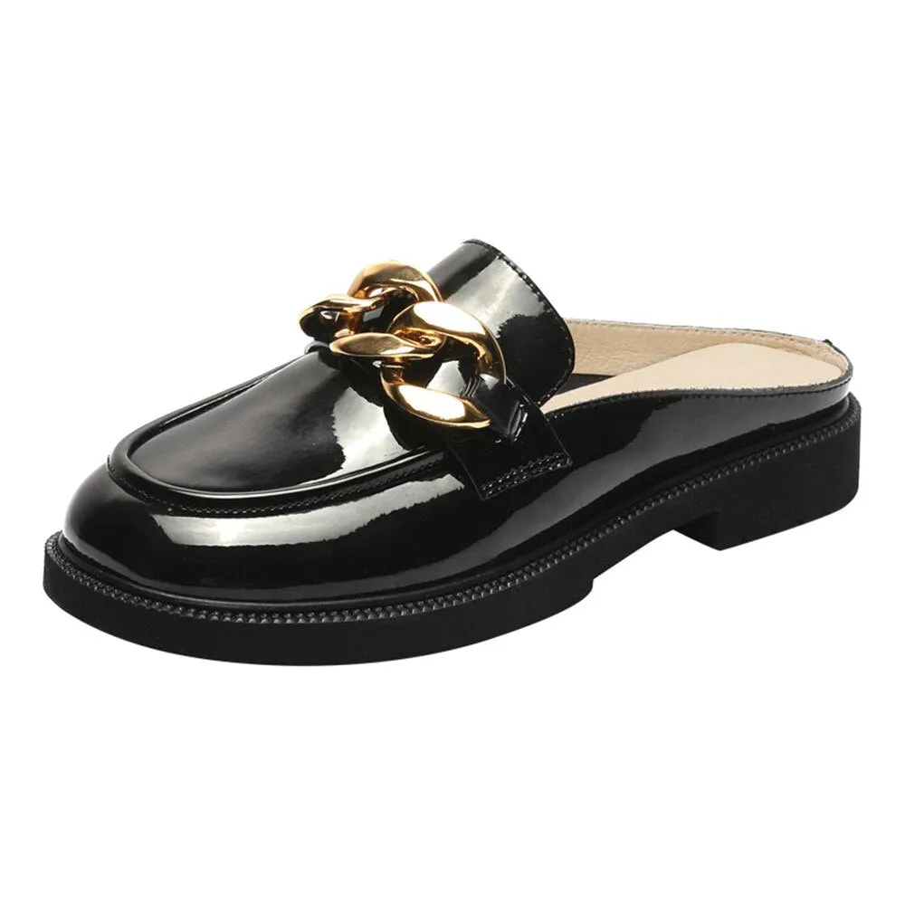 AIYUQI Women's Loafers Summer New Genuine Leather British Style Ladies Shoes Horsebit Casual Outdoor Baotou Half Slippers Girl