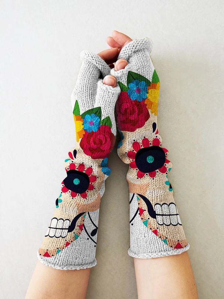 Halloween knitted wool gloves