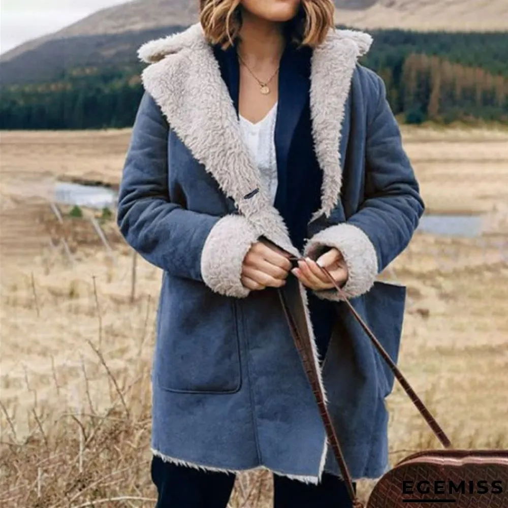 Lapel Solid Furry Long Sleeves Outerwear | EGEMISS