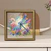 Diamond Painting Wooden Double-Sided Dragonfly and Flowers Ornaments Kit with Photo Frame Desktop