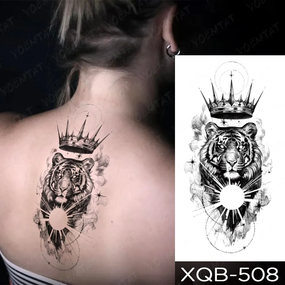 Sdrawing Temporary Tattoo Stickers Fox Lion Tiger Wolf Peony Rose Flowers Leaf Flash Tatto Women Men Body Art Arm Fake Tattoos