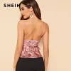 SHEIN Sexy Glamorous Pink Layered Hem Bodice Jacquard Velvet Cami Backless Top Women 2019 Summer Party Highstreet 2019 Vests
