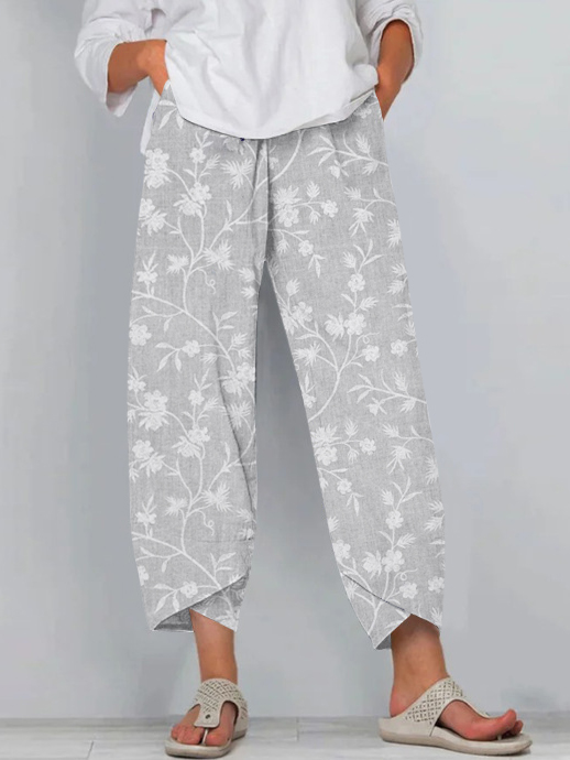Comstylish Classy Floral Lace Embroidered Cropped Casual Pants