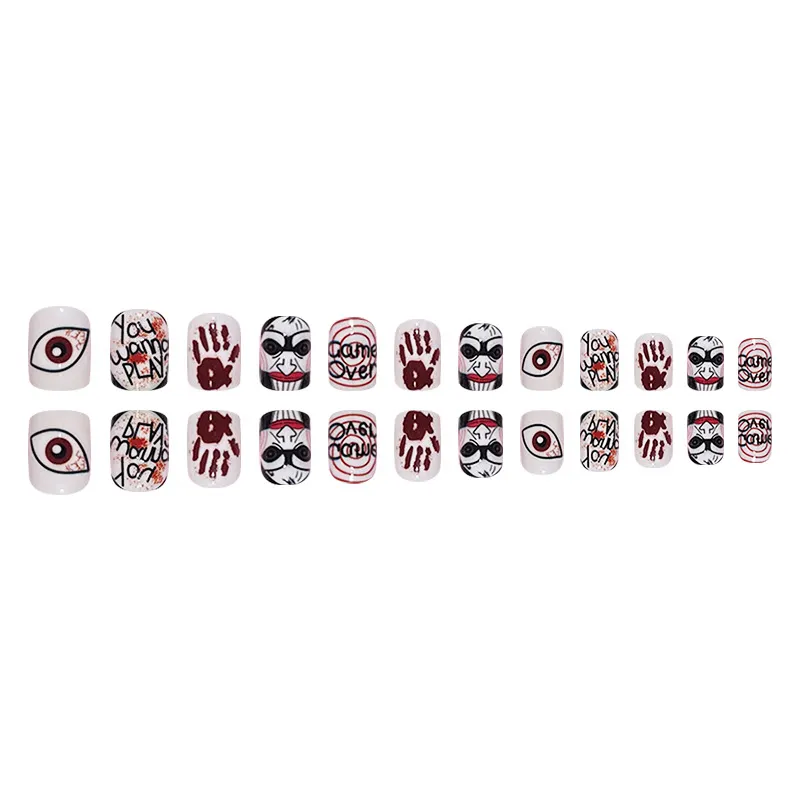 Churchf Churchf Horror Ghost Face Nail Halloween One Eye Candle Black And White Fake Nail Finished Wearable Nail Nail