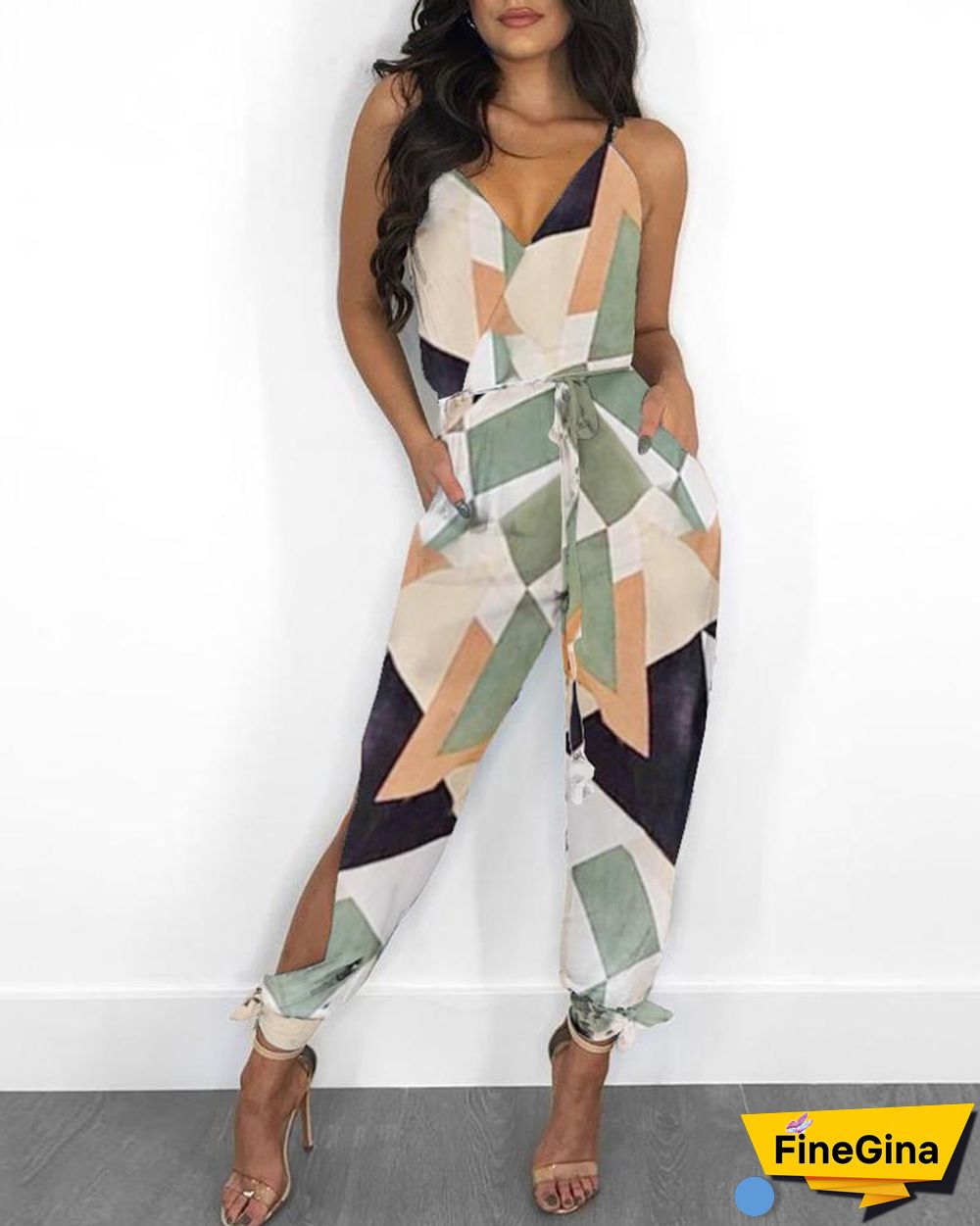 Colorblock Tied Pocket Front Casual Jumpsuit P11002