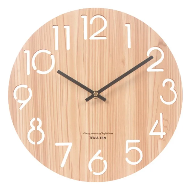 Wooden 3D Wall Clock Modern Design Nordic Brief Living Room Decoration Kitchen Clock Art Hollow Wall Watch Home Decor 12 inch