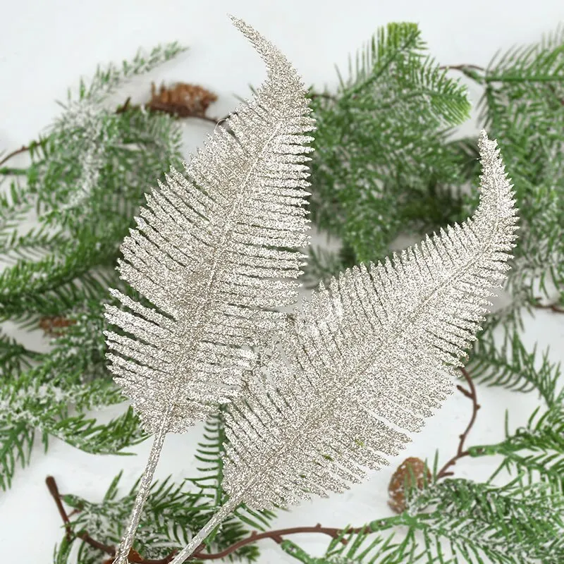 3pcs Glitter Feather Artificial Leaves Clip Xmas Tree Ornament Christmas Party Home Decoration Navidad New Year Wedding Flowers