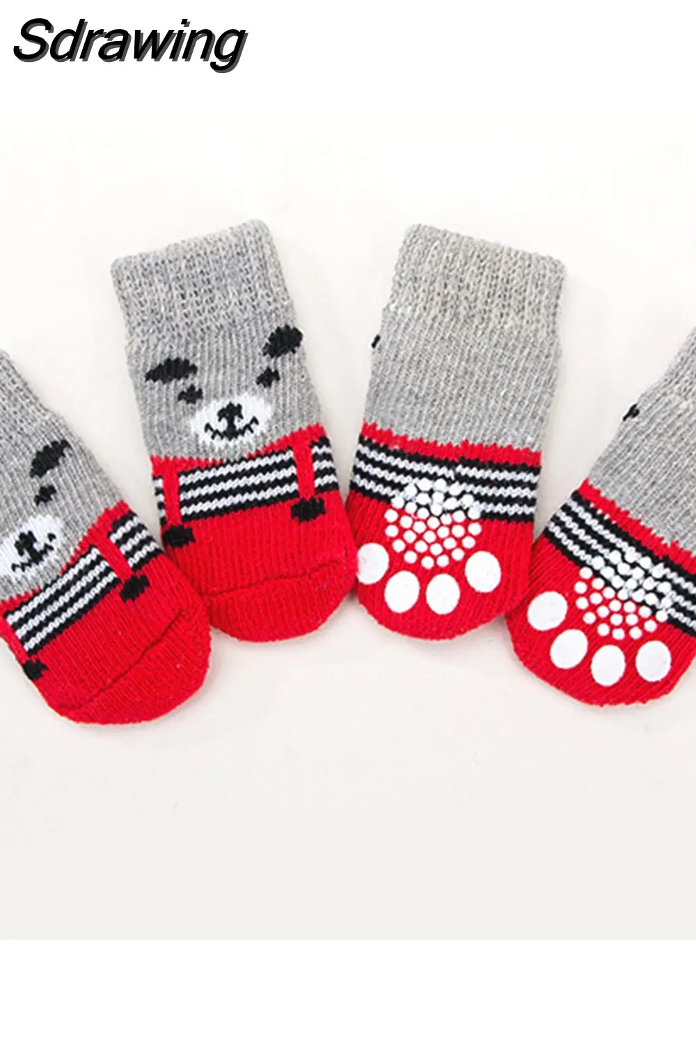 Sdrawing Cute Puppy Dog Socks Cartoon Printed Anti Slip Knit Socks Winter Warm Puppy Shoes Small Medium Dogs Boots Pet Products