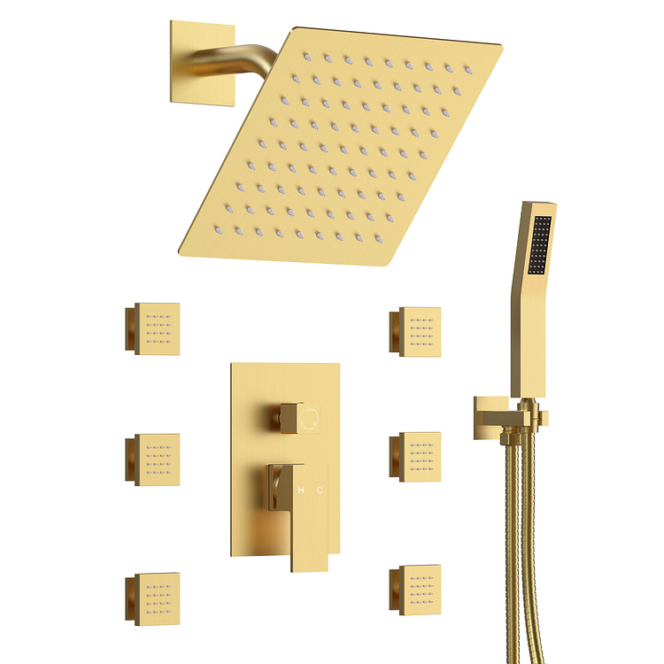 EVERSTEIN Luxury Shower System with Handheld in Brushed Gold SFS-1037-GD10