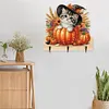 (US Local)Wooden Halloween Pumpkin Owl 3 Hooks Diamond Painting Hook Rail DIY Crafts Decor
