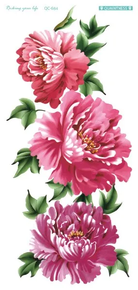 QC-671/20X10cm Long Colorful High Solution Body Art Purple Peony Flowers Circle Design Temporary Fake Flash Tatoo Sticker Taty