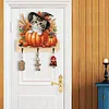 (US Local)Wooden Halloween Pumpkin Owl 3 Hooks Diamond Painting Hook Rail DIY Crafts Decor