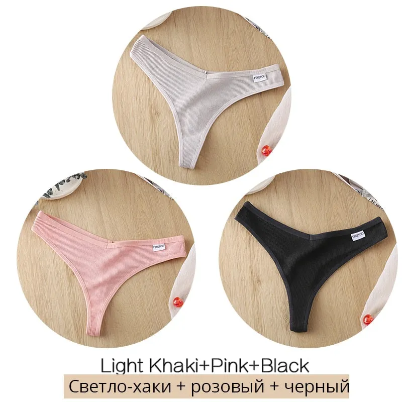 FINETOO 3Pcs/set Cotton Thongs Women Fruit Embroidery G-string Panties M-XL Low Waist T-back Underpants Ladies Underwear Panty