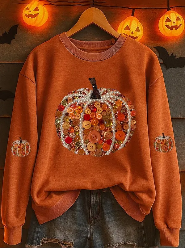 Women's Pumpkin Print Casual Sweatshirt 