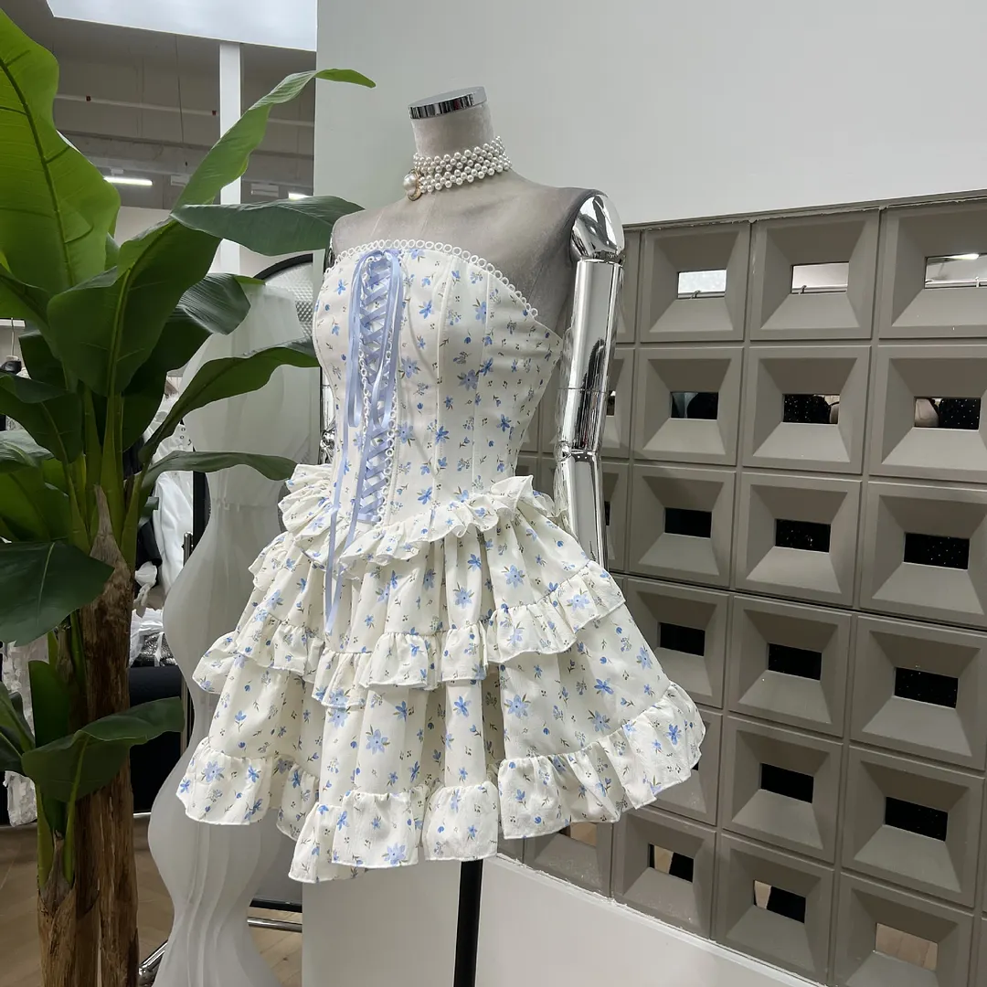 Brownm French Fashion Ribbon Crumbed Girl Series Cake Corset Dress With Same Color Pumpkin Shorts