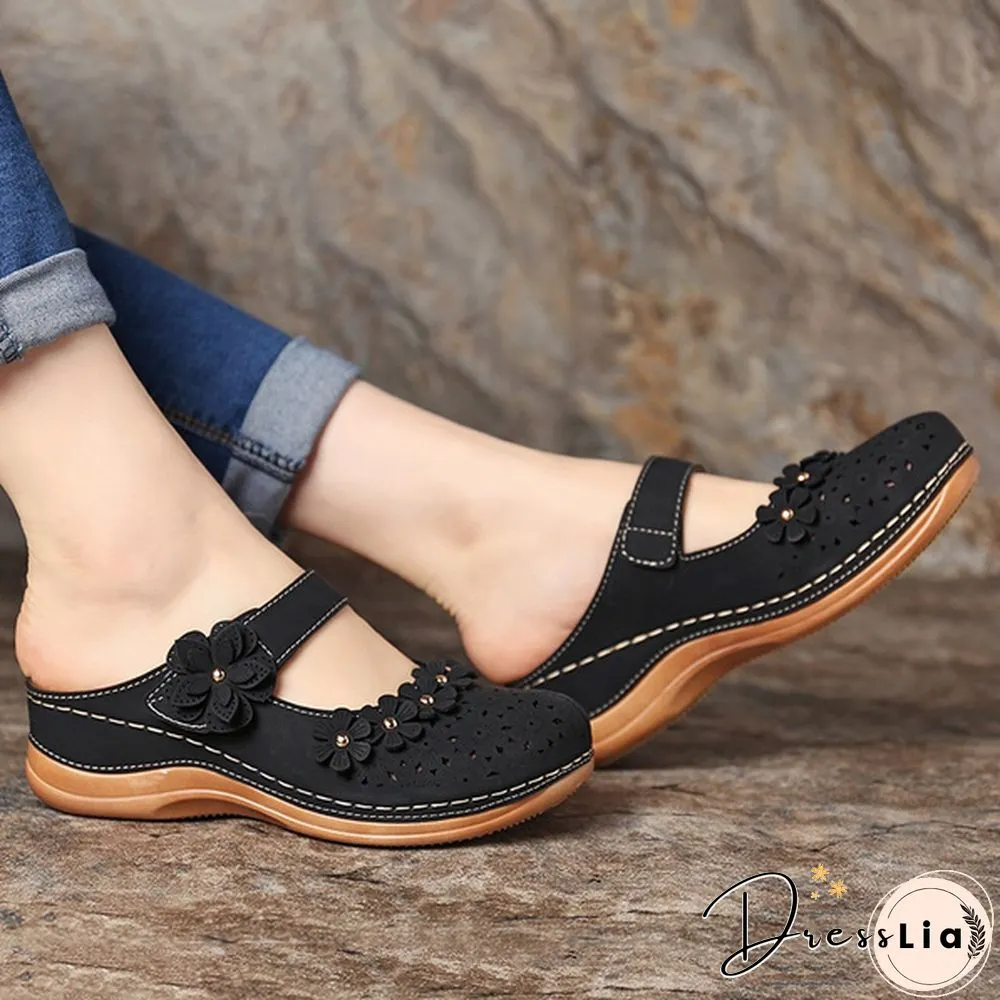 Women Vintage Style Sandals Flats Shoes Summer Casual Shoes Retro Shoes for Women Leather Shoes