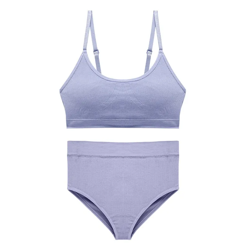 CINOON Seamless Tanks Tops Bras Set Female Underwear Wireless Bra Crop Top Women High Waist Underpants Soft Bralette Lingerie