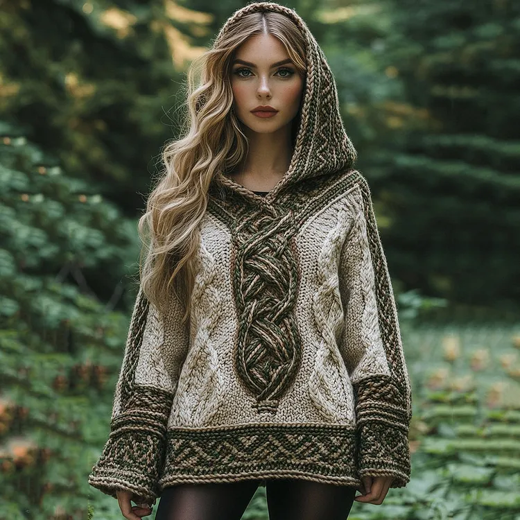 Women's Irish Celtic Knotted Retro Hooded Sweater
