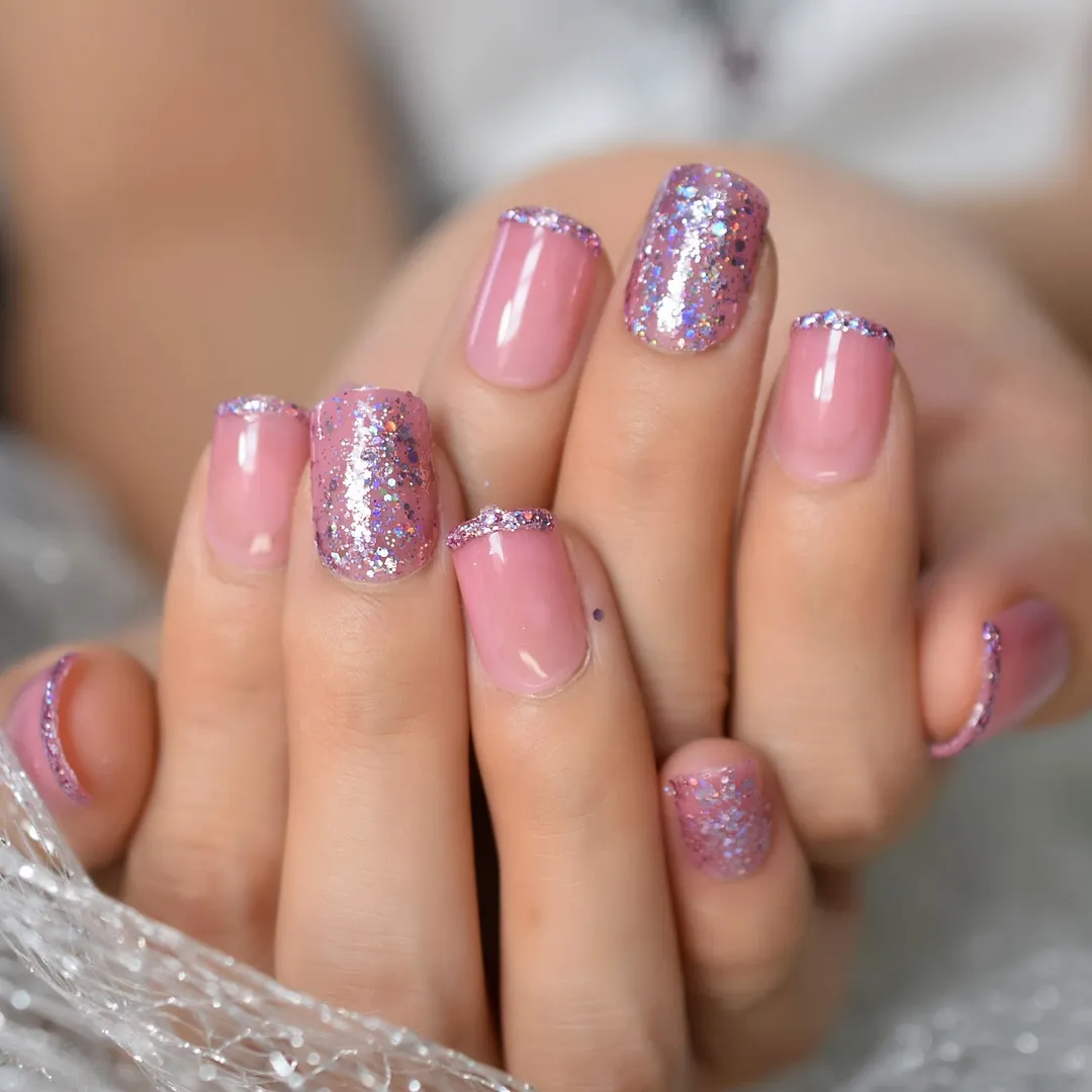 Mix Color Nail Short Squoval Dark Red Petie Fake Nails Glossy Shiny Ladies Fingernails Perfect for Office Lady with Adhesive-Nail Inspo