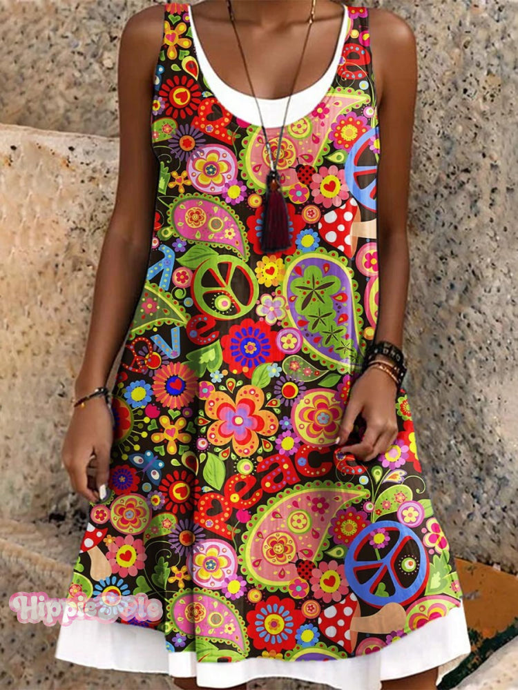 Women&rsquo;s Retro Hippie Paisley Pattern Art Print Dress Multicolor / S