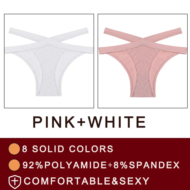 FINETOO 2PCS/Set Fashion Women's Seamless Sexy Panties Lingerie Girls Cross Strap Underwear Briefs 8 Solid Colors Woman Pantys