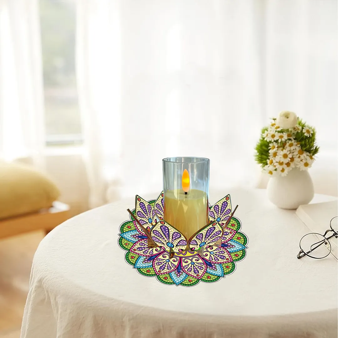 Mandala Lotus-M Acrylic DIY Diamond Painting Candle Holders Without Candles Crystal Painting Tealight Candle Stand Table Centerpiece for Adults Beginners Home Party Decor