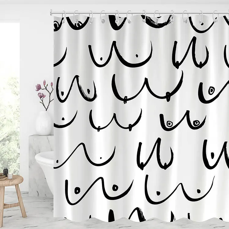 Boobies Woven Waterproof Shower Curtains With 12 Hooks