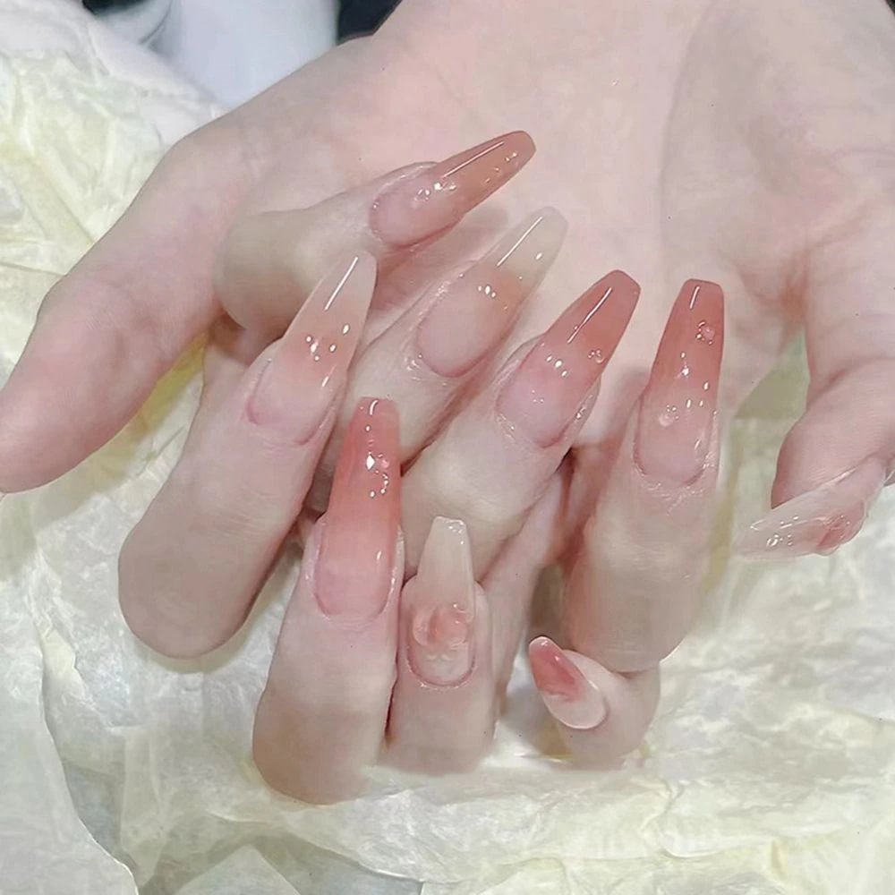 Churchf Detachable Coffin False Nails Wearable French Ballerina Blue Glitter Rhinestone Fake Nails Full Cover Nail Tips Press On N-Nail Inspo