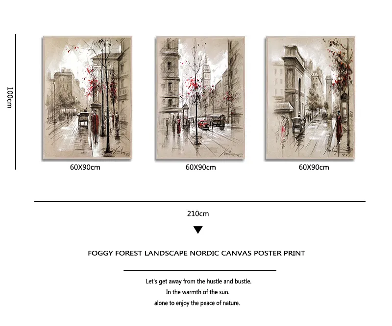 Athvotar Canvas Paintings Home Decor HD Prints Posters 3 Piece Abstract City Street Landscape Pictures For Living Room Wall Art Framework