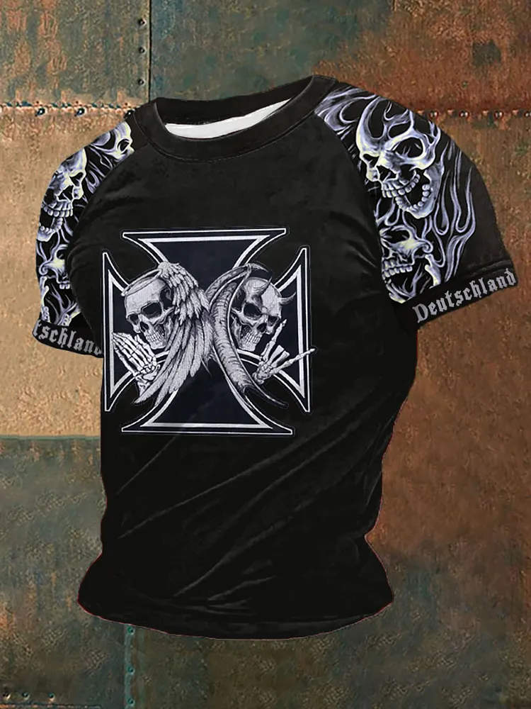M&auml;nner Eisernes Kreuz Sch&auml;del Deutschland bedruckt Kurzarm T-Shirt