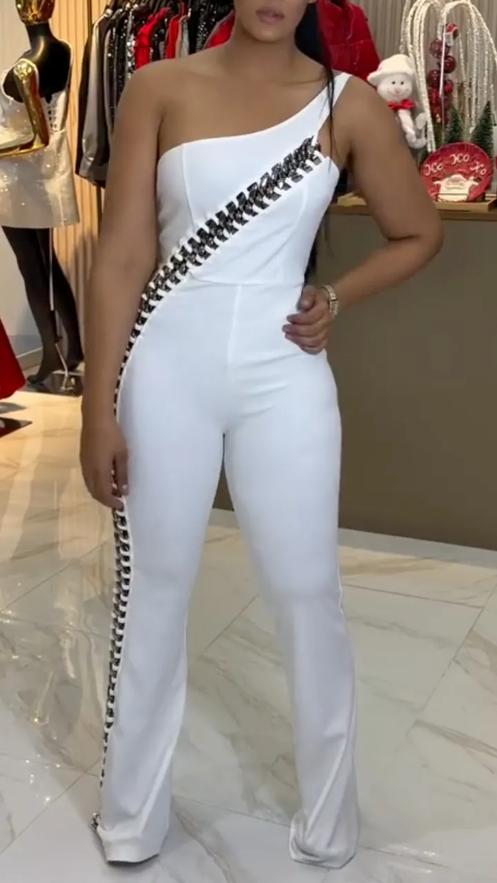 Chain Detail High Waist Flare Leg Jumpsuit