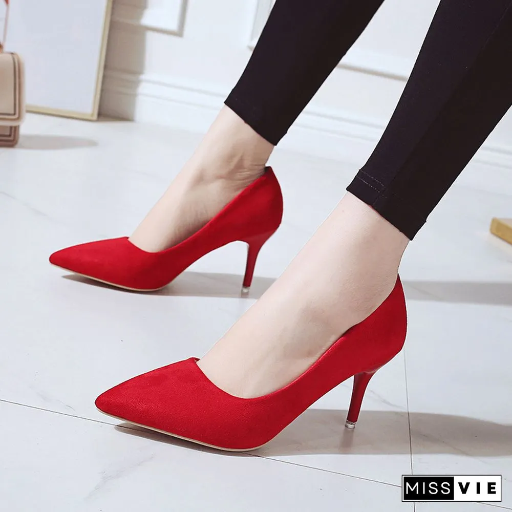High Heels Leopard Shoes Women Pumps Office Stiletto Faux Suede Wedding Party Slip On Sandals Femme Sexy Pumps