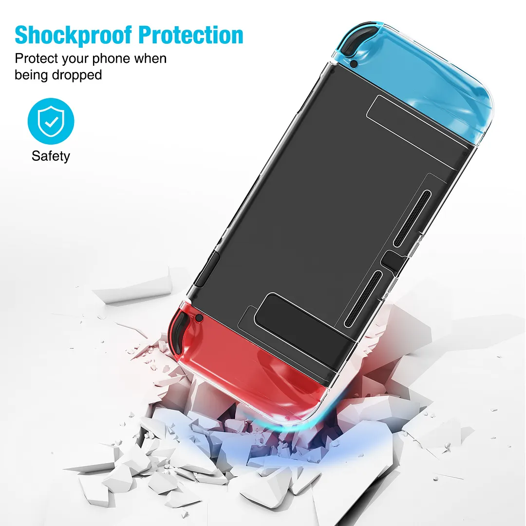 DinoFire Switch Protective Case & Tempered Glass Screen Protectors for Nintendo Switch , Crystal Clear Case for Switch