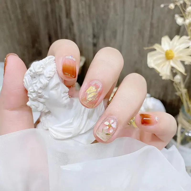 Churchf Churchf Early Autumn Beauty Nail Sunset Feeling Full Of Golden Bean Flowers Wearing Nail Nail