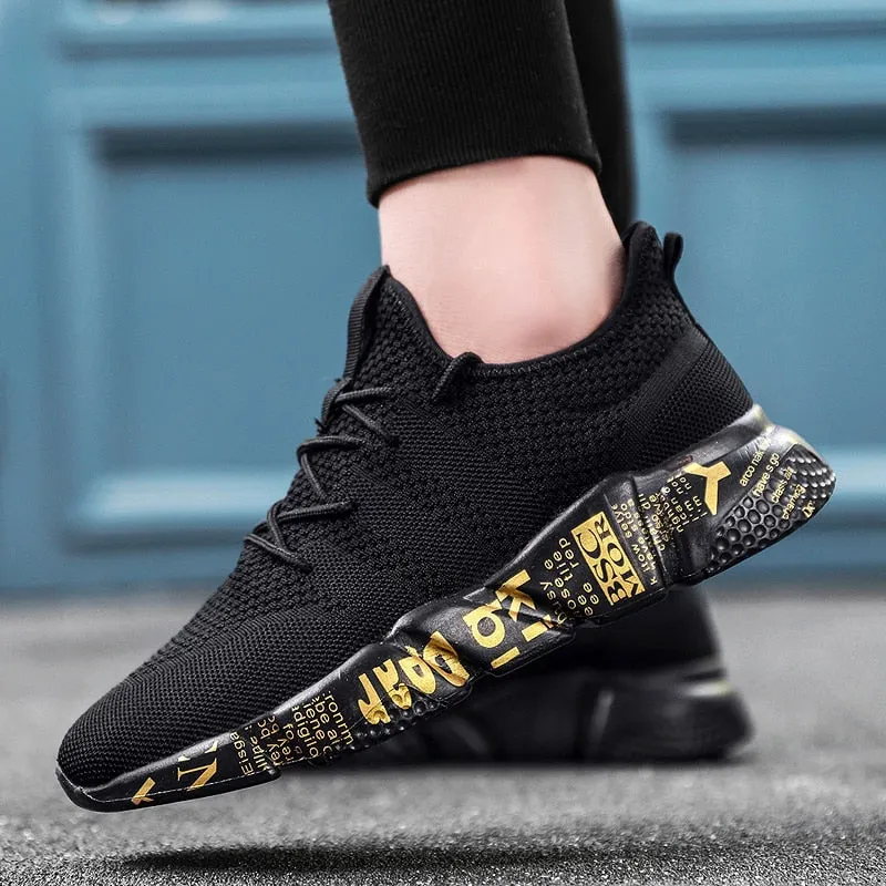 Men Damping Vulcanize Shoes Male Letters Design Mesh Sneakers Male Outdoor Walking Shoes Tenis Lace Up Vulcanize Zapatos Size 48