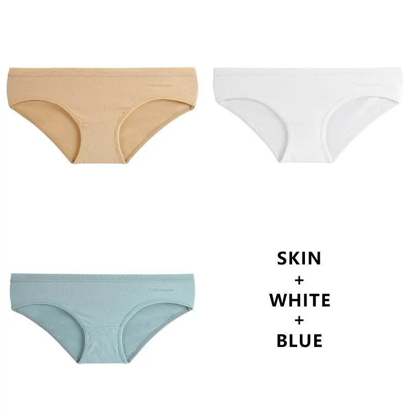 TERMEZY 3PCS Women Sexy Panties Cotton Underwear Solid Briefs Girls Low-waist Lingerie G String Soft Breathable Intimates XXS-L