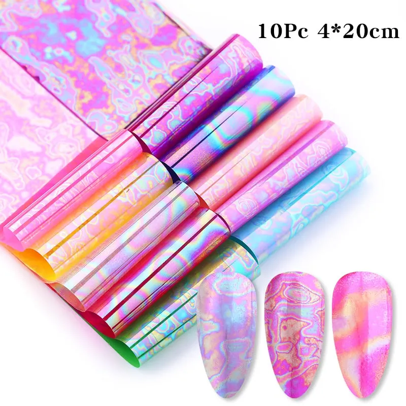 10Pcs/Bag Nail Art Transfer Foil Sticker Abstract Image Blue French Tip Wraps Adhesive Decals Nails Decoration Accessories-Nail Inspo