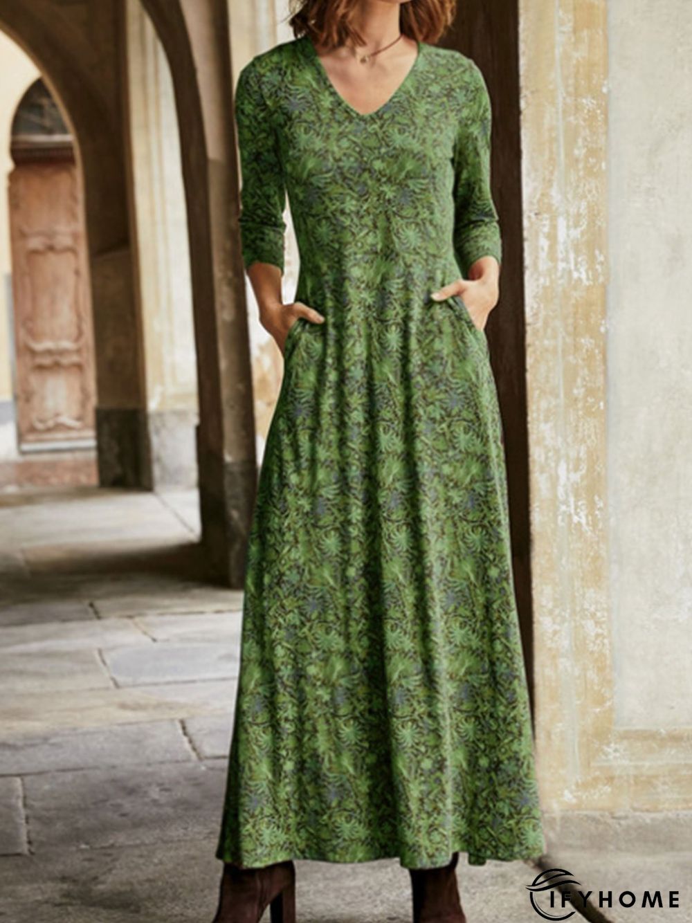 Women Fashion Casual Floral Cotton Dress | IFYHOME
