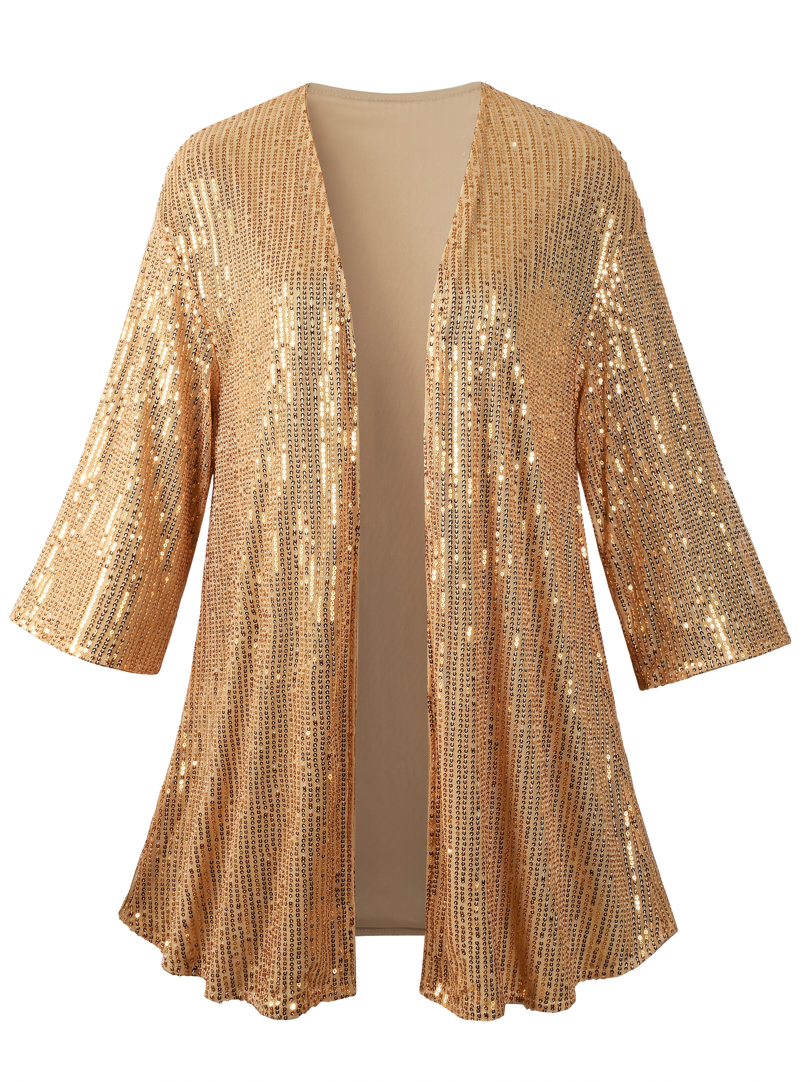 Women's Sequin Cardigan Casual 3/4 Sleeve Shinny Coat Open Front Sparkle Outwear Party Cardigan | IFYHOME